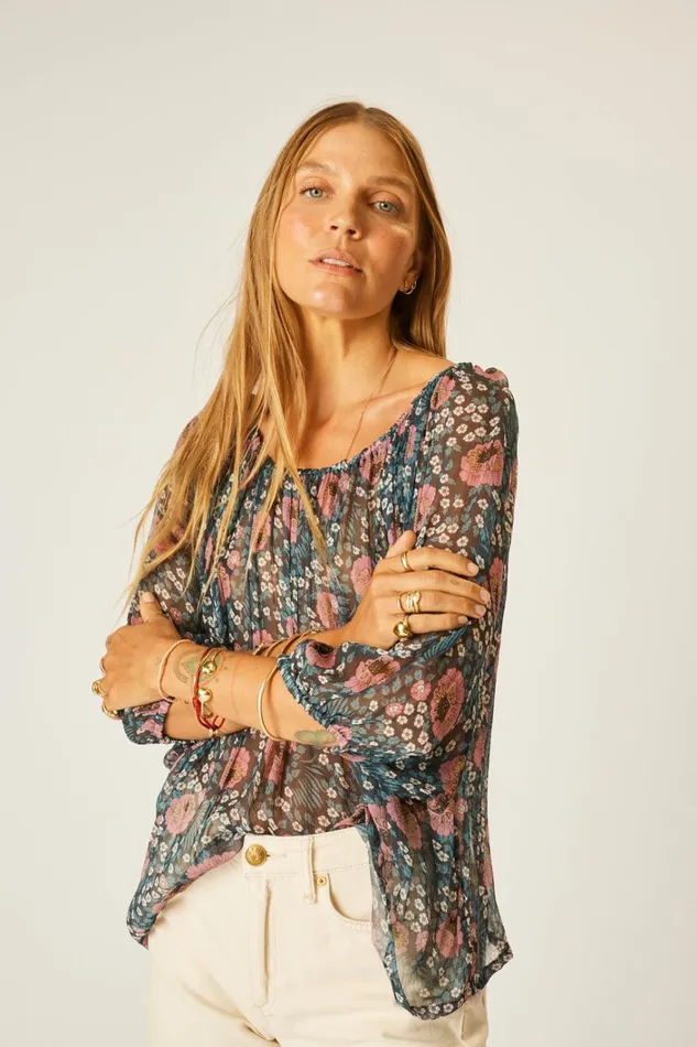 Women Natalie Martin Tops Ella Top Vintage Flowers Indigo Women Natalie Martin Tops Ella Top Vintage Flowers Indigo
