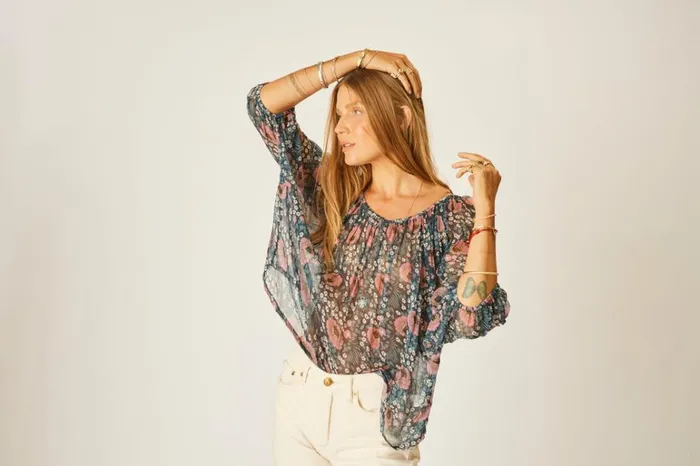 Women Natalie Martin Tops Ella Top Vintage Flowers Indigo Women Natalie Martin Tops Ella Top Vintage Flowers Indigo