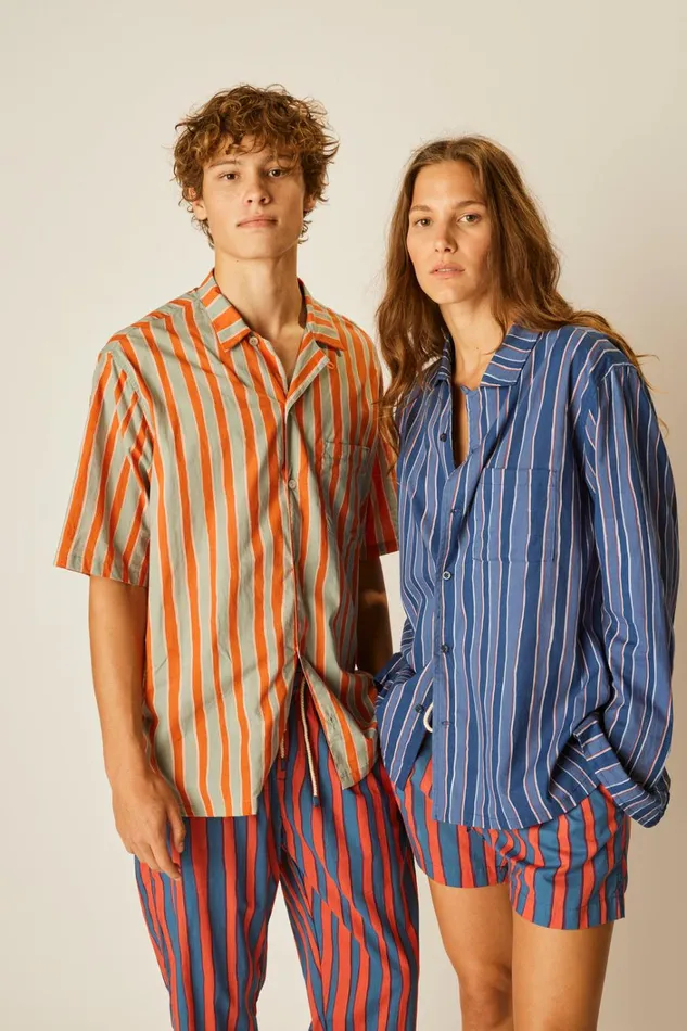 Women Natalie Martin Tops Kevin Shirt Unisex Batik Stripe Sage