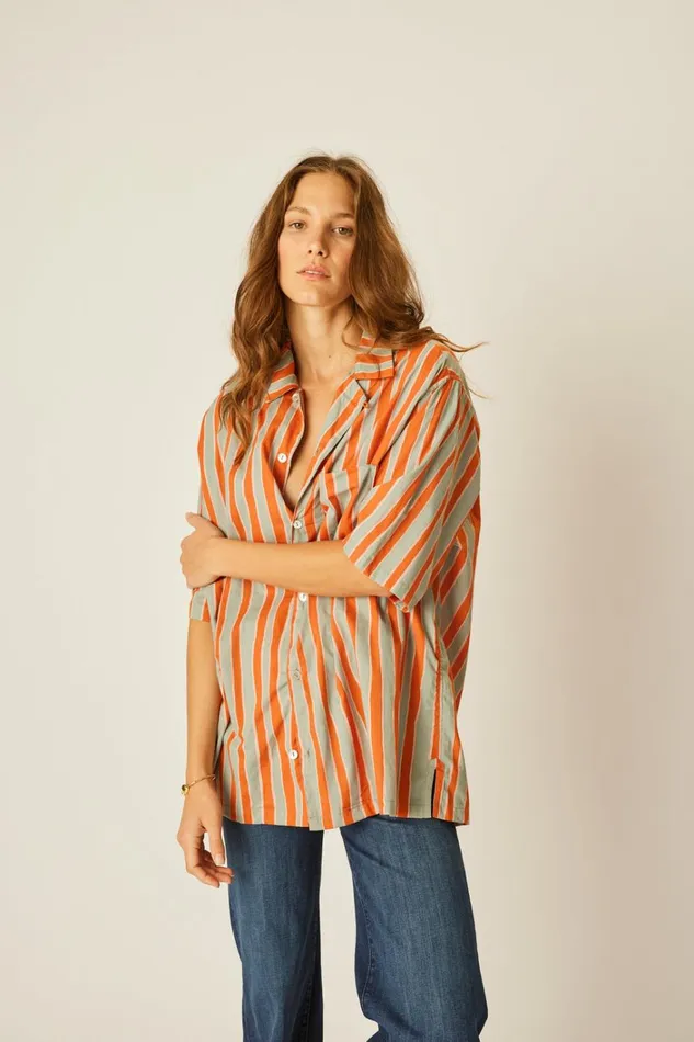Women Natalie Martin Tops Kevin Shirt Unisex Batik Stripe Sage