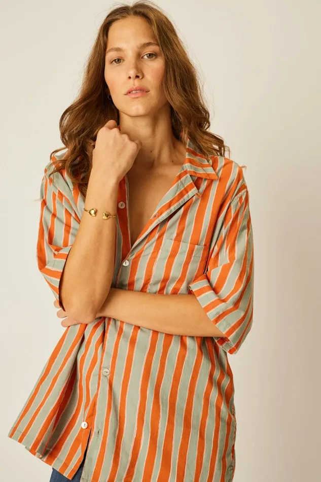 Women Natalie Martin Tops Kevin Shirt Unisex Batik Stripe Sage