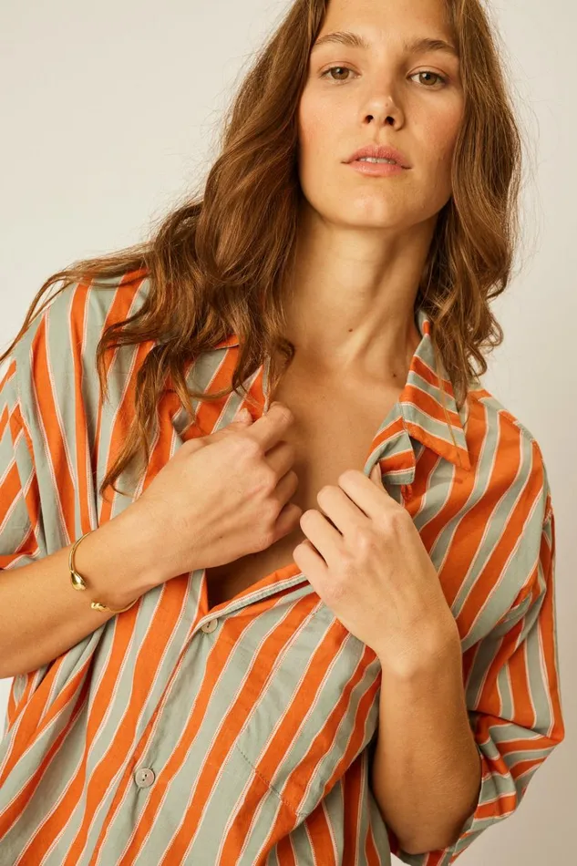Women Natalie Martin Tops Kevin Shirt Unisex Batik Stripe Sage