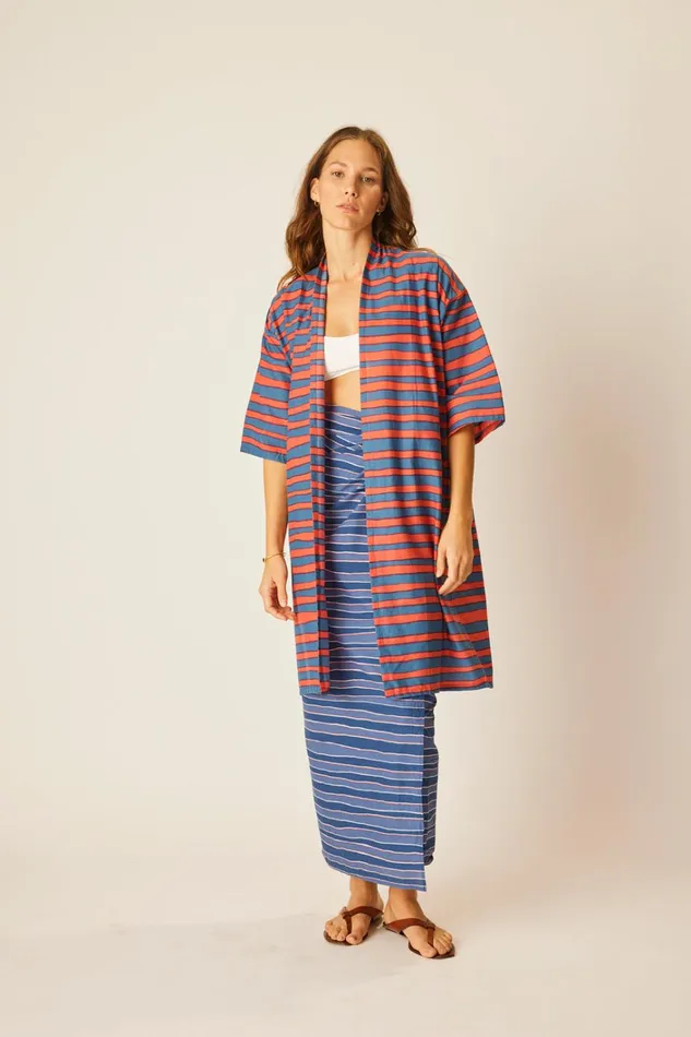 Women Natalie Martin Tops Lennon Kimono Batik Stripe Blood Orange