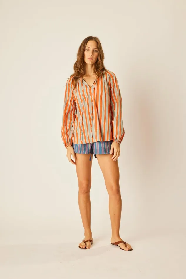 Women Natalie Martin Tops Penny Blouse Batik Stripe Sage