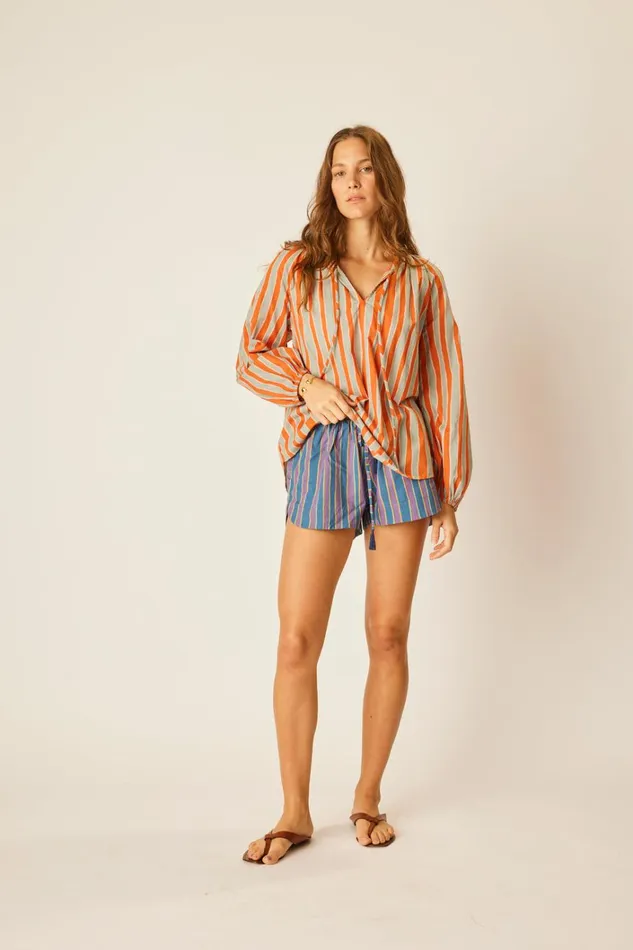Women Natalie Martin Tops Penny Blouse Batik Stripe Sage