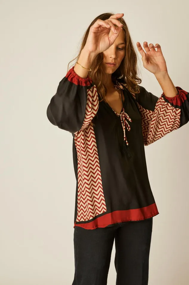Women Natalie Martin Tops Penny Blouse Block Zigzag Noire