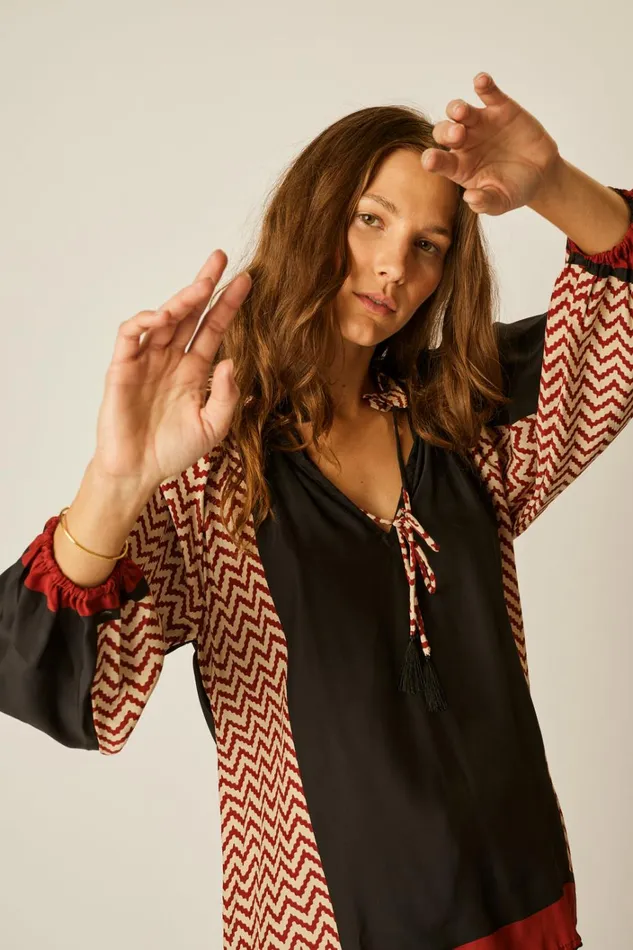 Women Natalie Martin Tops Penny Blouse Block Zigzag Noire