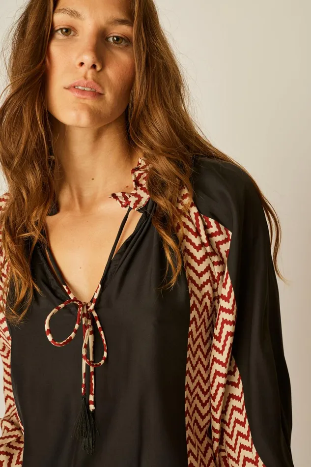 Women Natalie Martin Tops Penny Blouse Block Zigzag Noire