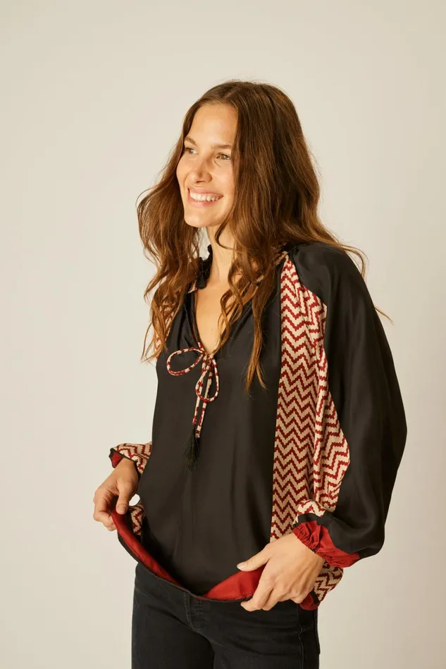 Women Natalie Martin Tops Penny Blouse Block Zigzag Noire