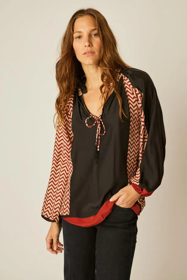 Women Natalie Martin Tops Penny Blouse Block Zigzag Noire
