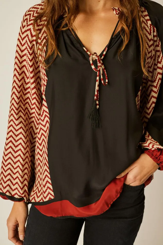 Women Natalie Martin Tops Penny Blouse Block Zigzag Noire