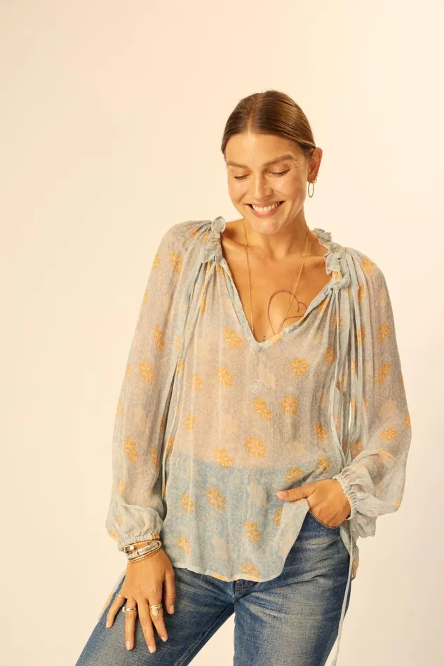 Women Natalie Martin Tops Penny Blouse Snowflake Tangerine