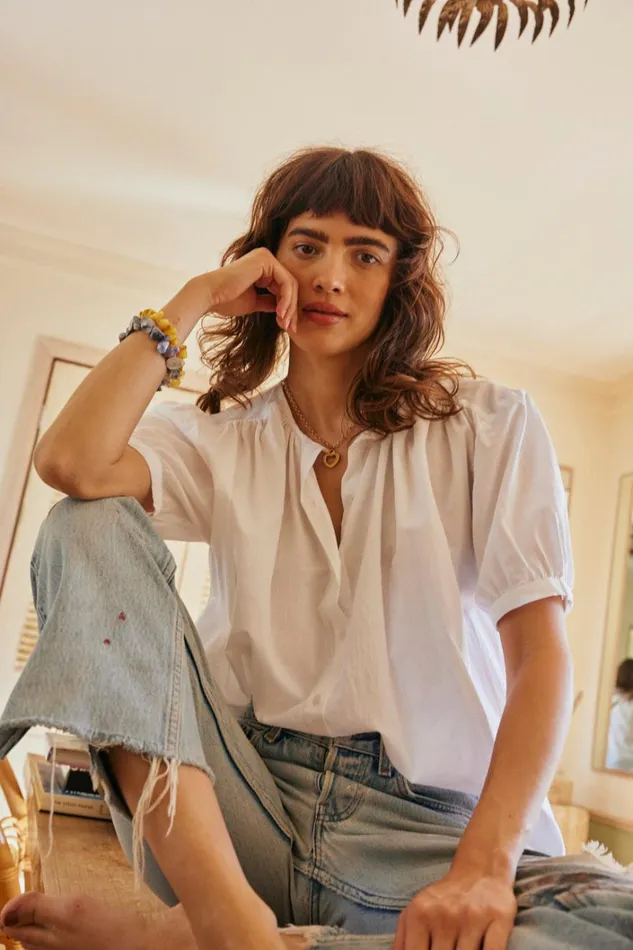 Women Natalie Martin Tops Violet Top White Flat Cotton