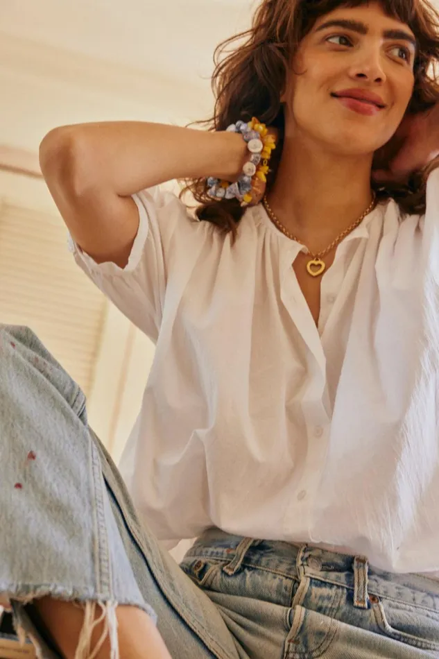 Women Natalie Martin Tops Violet Top White Flat Cotton