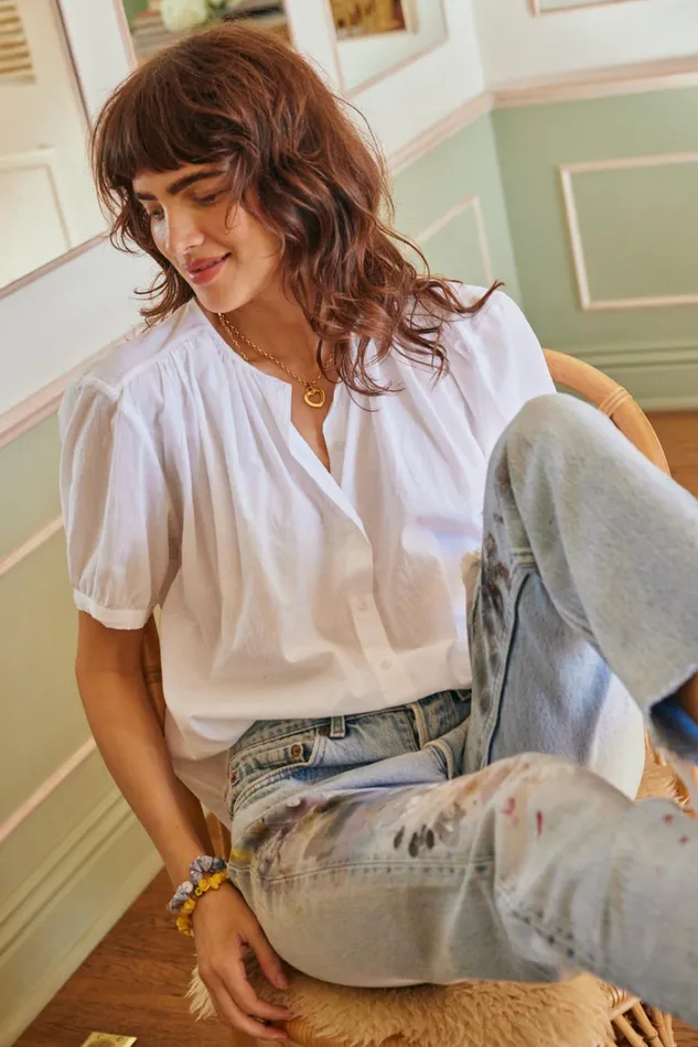 Women Natalie Martin Tops Violet Top White Flat Cotton