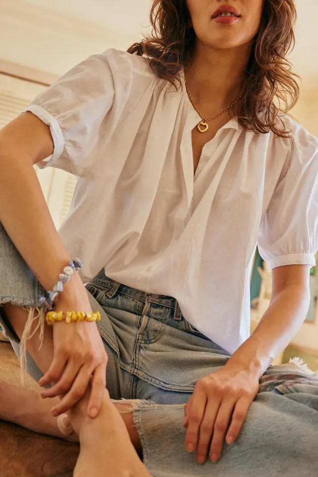 Women Natalie Martin Tops Violet Top White Flat Cotton