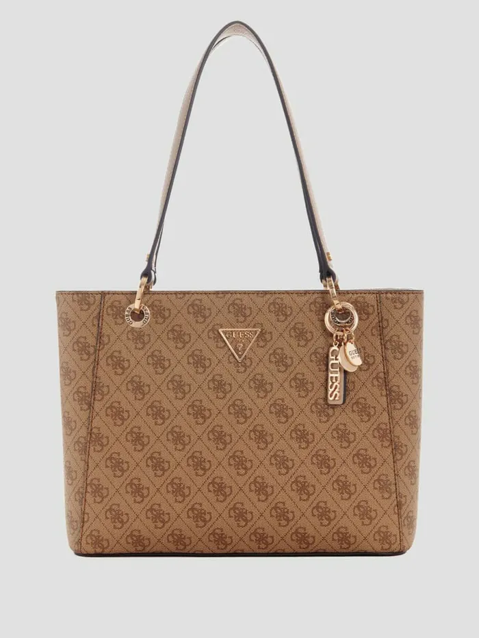 Women Noelle Quattro G Small Noel Tote Latte Logo Handbags GUESS