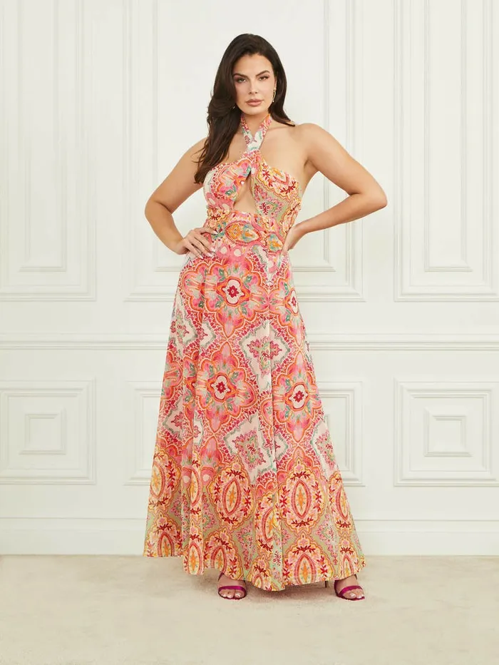 Women Normani Halter Maxi Dress Talitha Tile Print Dresses and Jumpsuits GUESS