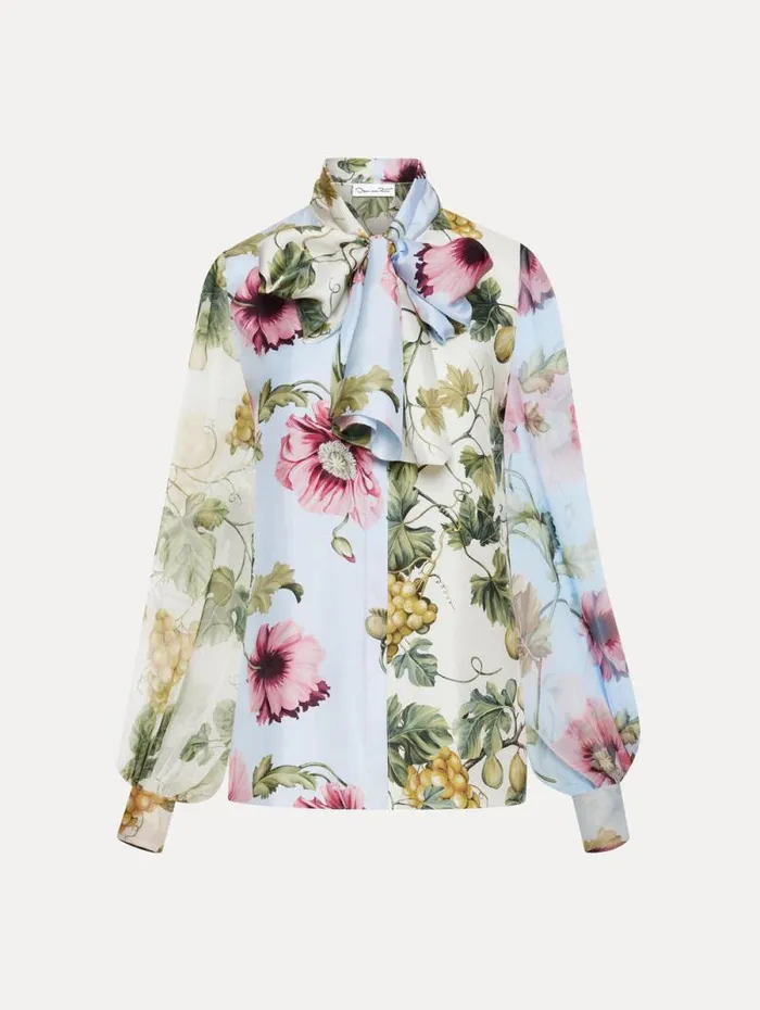 Women Oscar De La Renta Blouses and Knits Fig and Grapes Silk Chiffon Blouse Multi Women Oscar De La Renta Blouses and Knits Fig and Grapes Silk Chiffon Blouse Multi