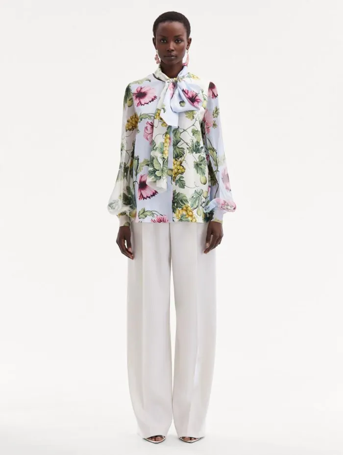 Women Oscar De La Renta Blouses and Knits Fig and Grapes Silk Chiffon Blouse Multi Women Oscar De La Renta Blouses and Knits Fig and Grapes Silk Chiffon Blouse Multi