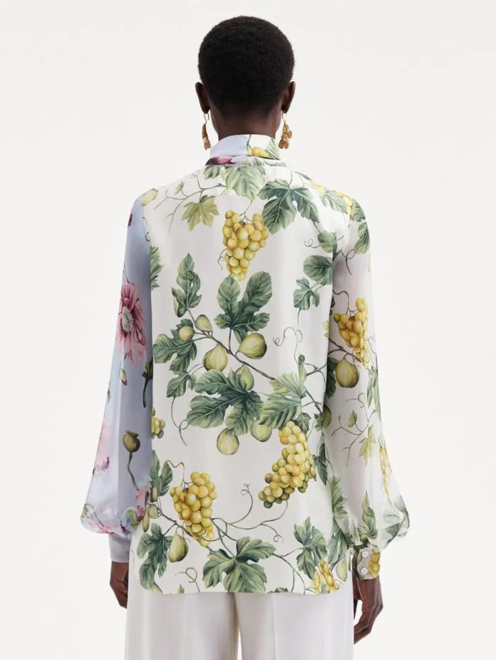 Women Oscar De La Renta Blouses and Knits Fig and Grapes Silk Chiffon Blouse Multi Women Oscar De La Renta Blouses and Knits Fig and Grapes Silk Chiffon Blouse Multi