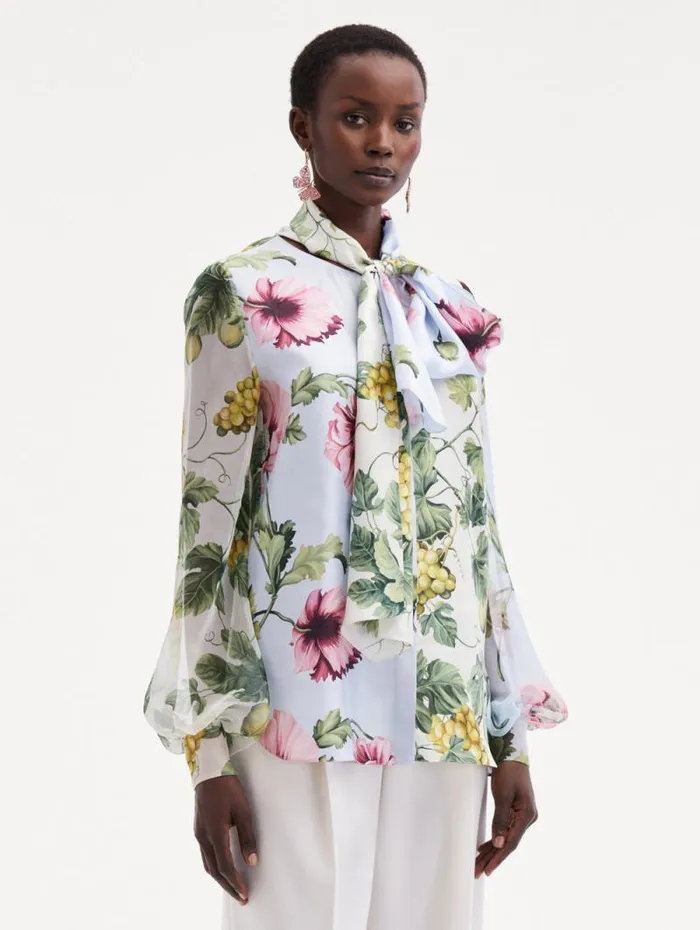 Women Oscar De La Renta Blouses and Knits Fig and Grapes Silk Chiffon Blouse Multi Women Oscar De La Renta Blouses and Knits Fig and Grapes Silk Chiffon Blouse Multi
