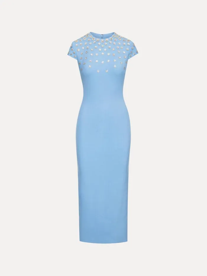 Women Oscar De La Renta Dresses Crystal Embroidered Cap Sleeve Dress Pastel Blue Women Oscar De La Renta Dresses Crystal Embroidered Cap Sleeve Dress Pastel Blue