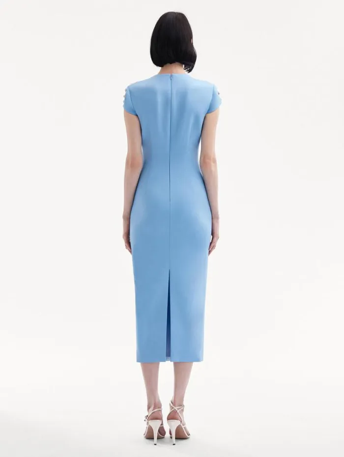 Women Oscar De La Renta Dresses Crystal Embroidered Cap Sleeve Dress Pastel Blue Women Oscar De La Renta Dresses Crystal Embroidered Cap Sleeve Dress Pastel Blue