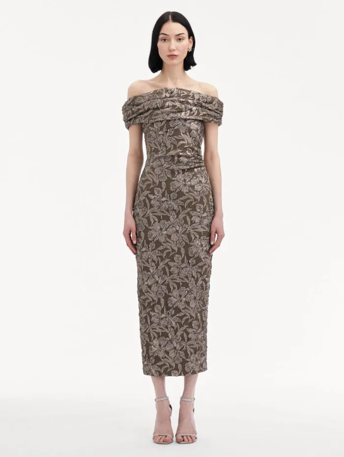 Women Oscar De La Renta Dresses Metallic Orchid Jacquard Cocktail Dress Truffle Brass Women Oscar De La Renta Dresses Metallic Orchid Jacquard Cocktail Dress Truffle Brass