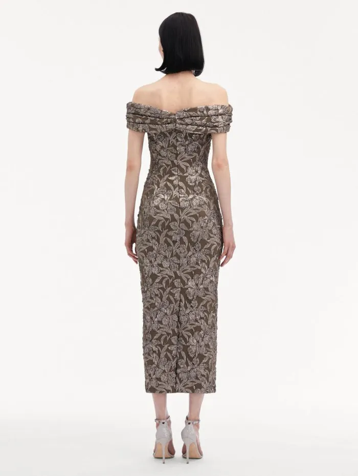 Women Oscar De La Renta Dresses Metallic Orchid Jacquard Cocktail Dress Truffle Brass Women Oscar De La Renta Dresses Metallic Orchid Jacquard Cocktail Dress Truffle Brass