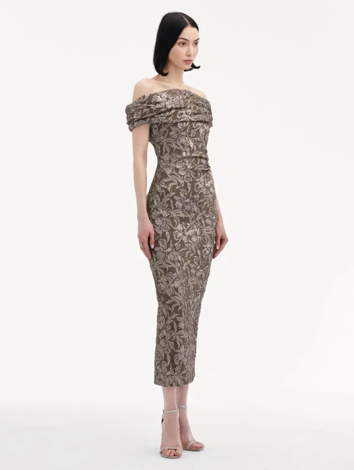 Women Oscar De La Renta Dresses Metallic Orchid Jacquard Cocktail Dress Truffle Brass Women Oscar De La Renta Dresses Metallic Orchid Jacquard Cocktail Dress Truffle Brass