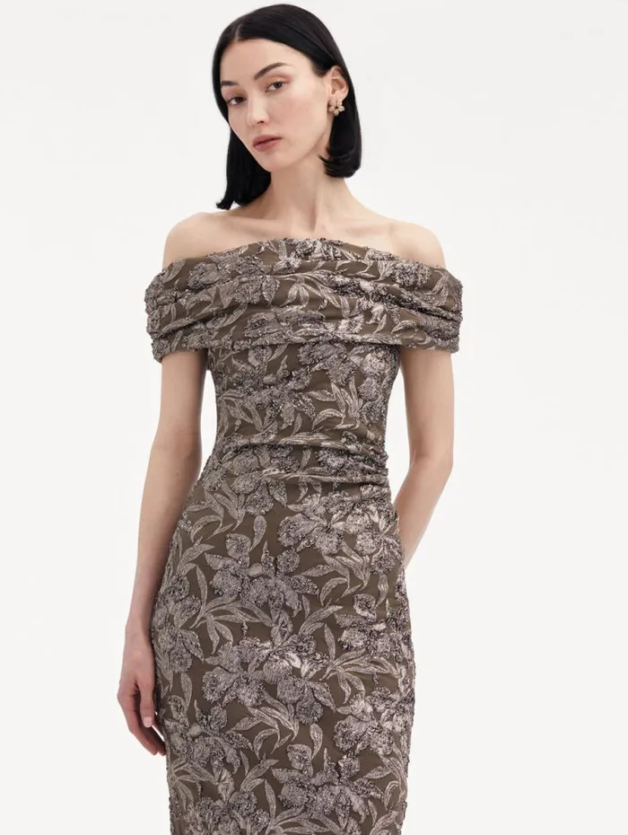 Women Oscar De La Renta Dresses Metallic Orchid Jacquard Cocktail Dress Truffle Brass Women Oscar De La Renta Dresses Metallic Orchid Jacquard Cocktail Dress Truffle Brass