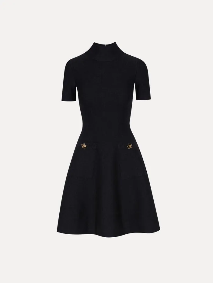 Women Oscar De La Renta Dresses O Flower Knit Mini Dress Charcoal