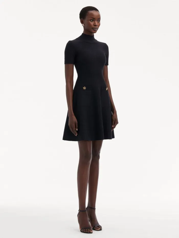 Women Oscar De La Renta Dresses O Flower Knit Mini Dress Charcoal Women Oscar De La Renta Dresses O Flower Knit Mini Dress Charcoal