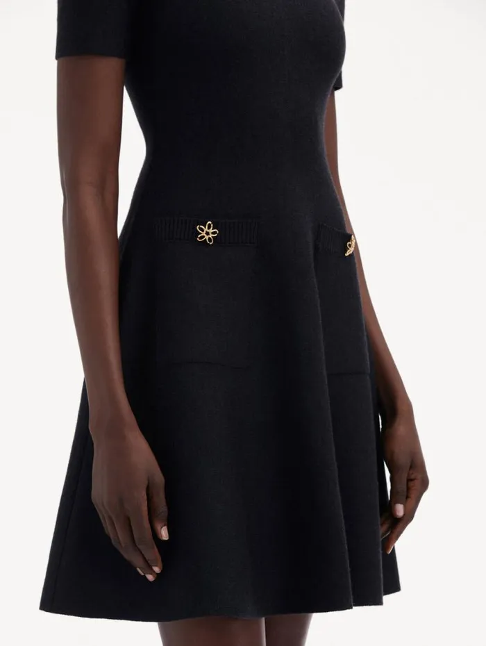 Women Oscar De La Renta Dresses O Flower Knit Mini Dress Charcoal Women Oscar De La Renta Dresses O Flower Knit Mini Dress Charcoal