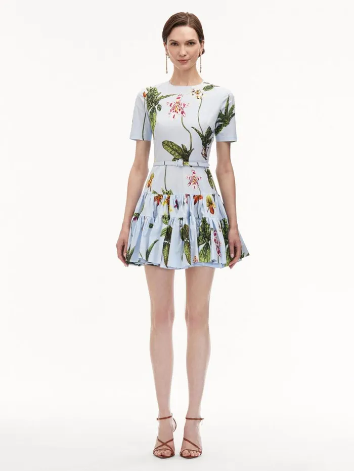 Women Oscar De La Renta Dresses Orchid Cotton Poplin Mini Dress Light Blue Multi Women Oscar De La Renta Dresses Orchid Cotton Poplin Mini Dress Light Blue Multi