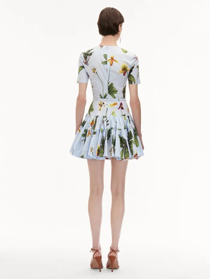 Women Oscar De La Renta Dresses Orchid Cotton Poplin Mini Dress Light Blue Multi Women Oscar De La Renta Dresses Orchid Cotton Poplin Mini Dress Light Blue Multi