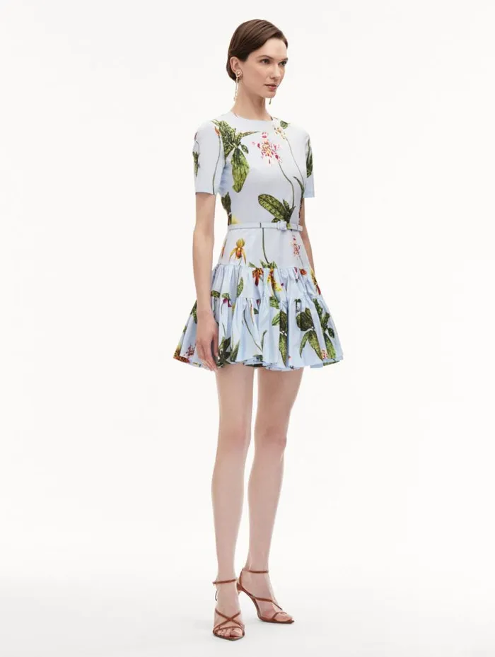Women Oscar De La Renta Dresses Orchid Cotton Poplin Mini Dress Light Blue Multi Women Oscar De La Renta Dresses Orchid Cotton Poplin Mini Dress Light Blue Multi