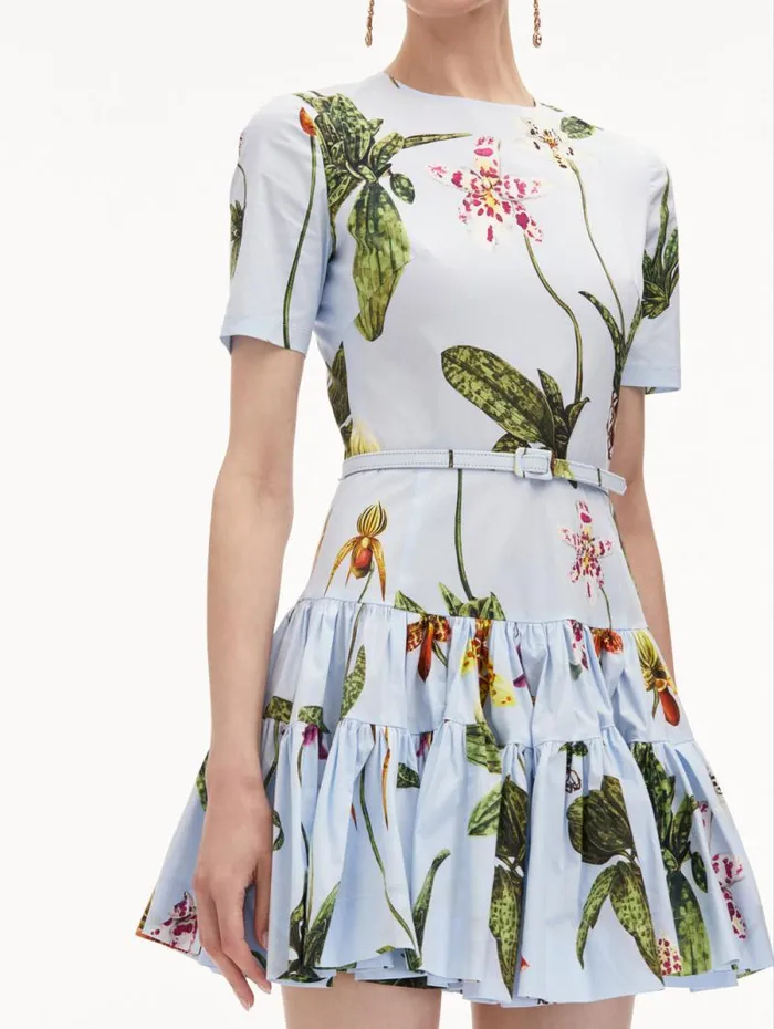 Women Oscar De La Renta Dresses Orchid Cotton Poplin Mini Dress Light Blue Multi Women Oscar De La Renta Dresses Orchid Cotton Poplin Mini Dress Light Blue Multi