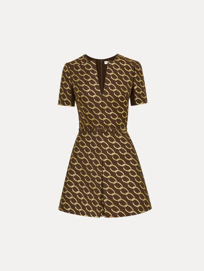 Women Oscar De La Renta Dresses Oscar ChainLink Jacquard Dress Cafe Gold