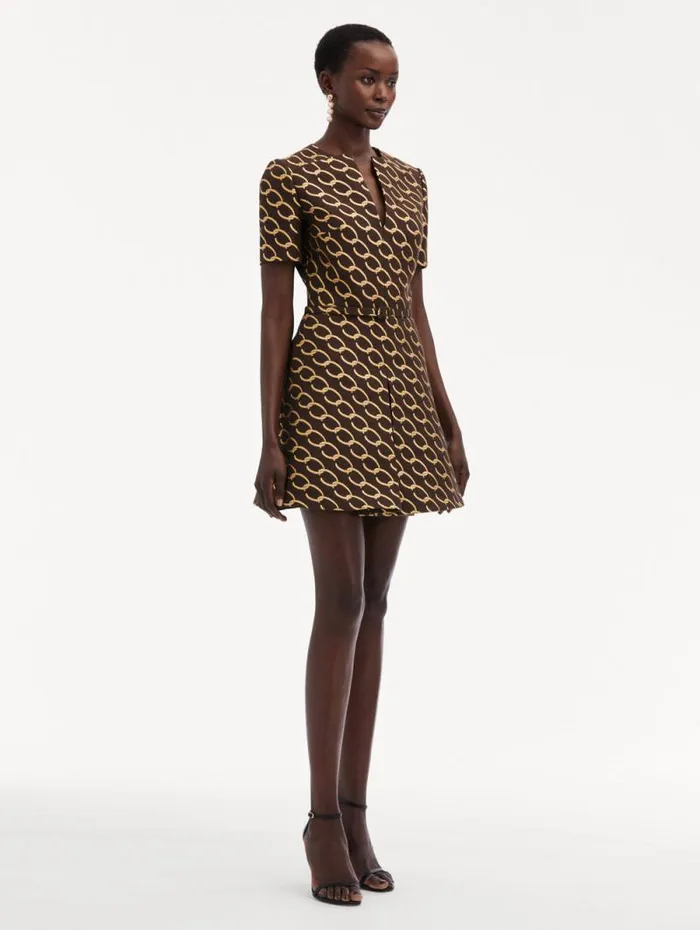Women Oscar De La Renta Dresses Oscar ChainLink Jacquard Dress Cafe Gold Women Oscar De La Renta Dresses Oscar ChainLink Jacquard Dress Cafe Gold