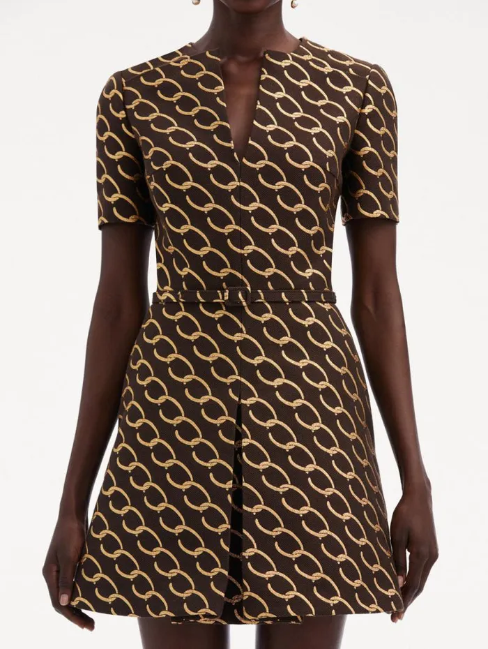 Women Oscar De La Renta Dresses Oscar ChainLink Jacquard Dress Cafe Gold Women Oscar De La Renta Dresses Oscar ChainLink Jacquard Dress Cafe Gold
