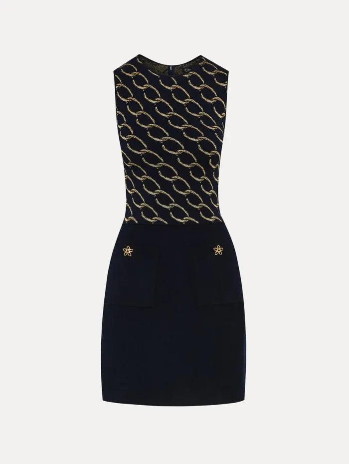 Women Oscar De La Renta Dresses Oscar ChainLink Knit Dress Navygold