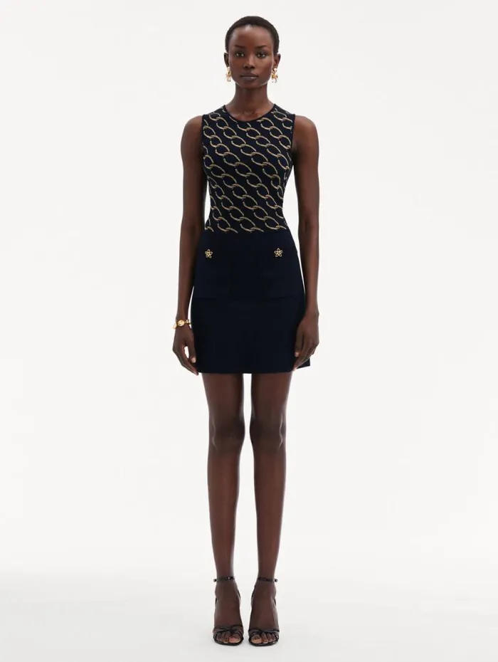 Women Oscar De La Renta Dresses Oscar ChainLink Knit Dress Navygold Women Oscar De La Renta Dresses Oscar ChainLink Knit Dress Navygold