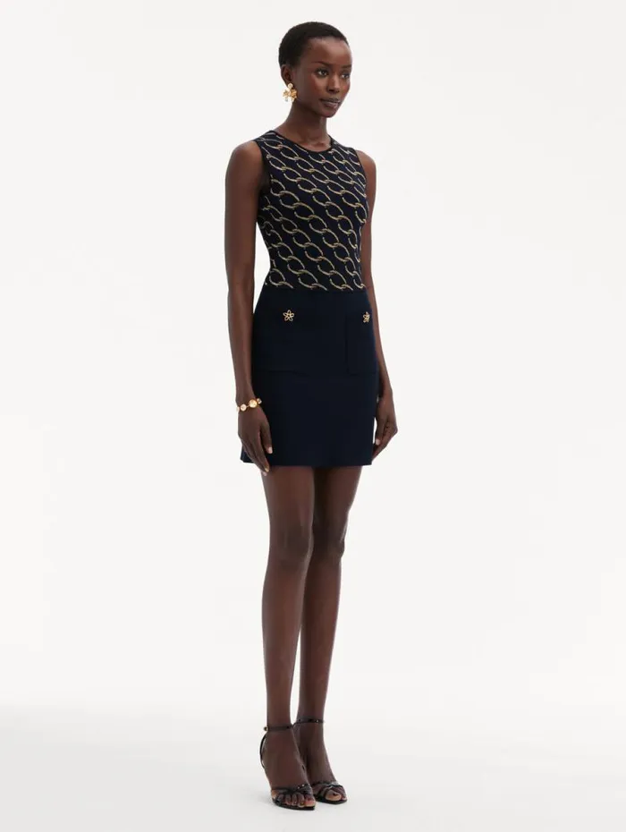 Women Oscar De La Renta Dresses Oscar ChainLink Knit Dress Navygold Women Oscar De La Renta Dresses Oscar ChainLink Knit Dress Navygold