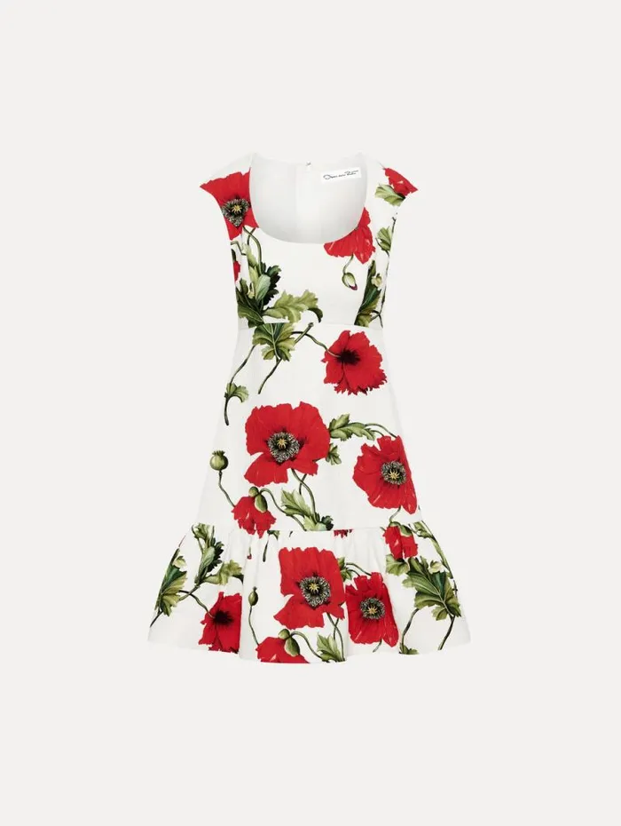 Women Oscar De La Renta Dresses Poppy Cotton Cloqu Dress White Red