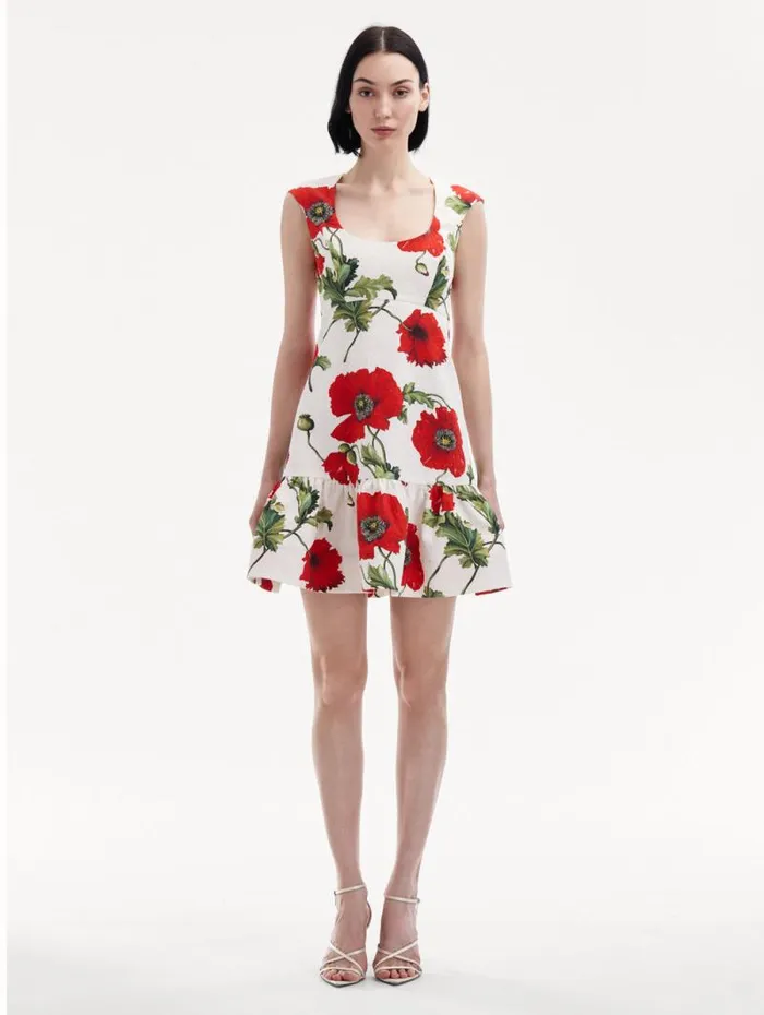 Women Oscar De La Renta Dresses Poppy Cotton Cloqu Dress White Red