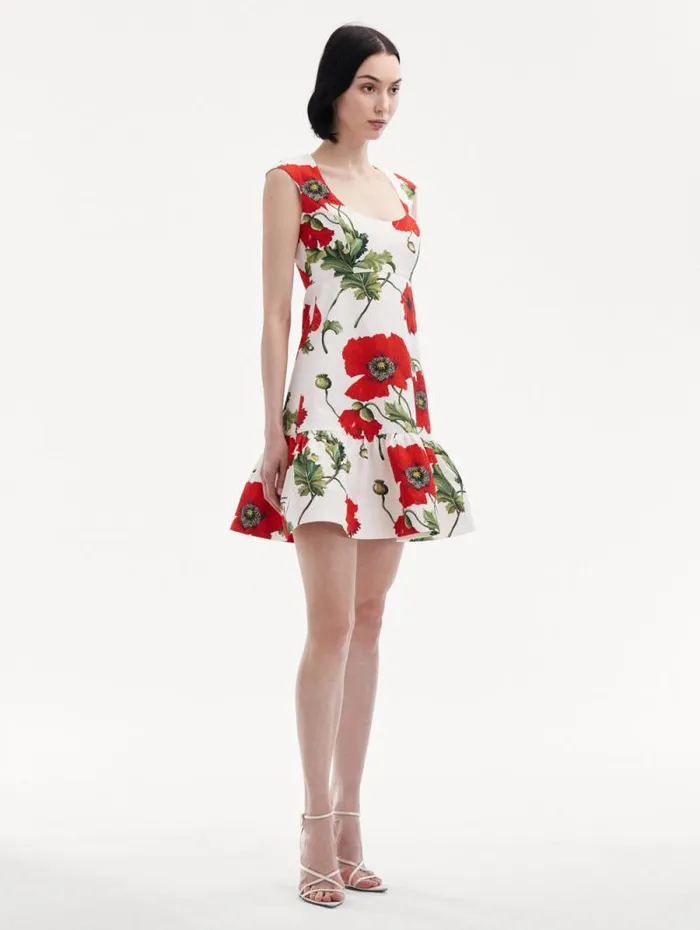 Women Oscar De La Renta Dresses Poppy Cotton Cloqu Dress White Red