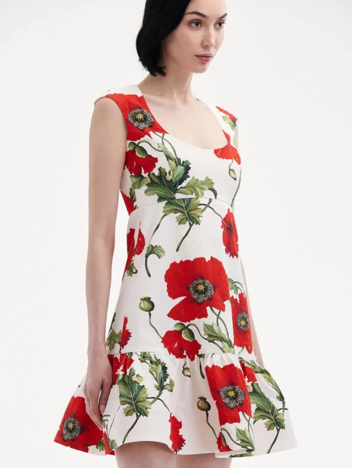 Women Oscar De La Renta Dresses Poppy Cotton Cloqu Dress White Red