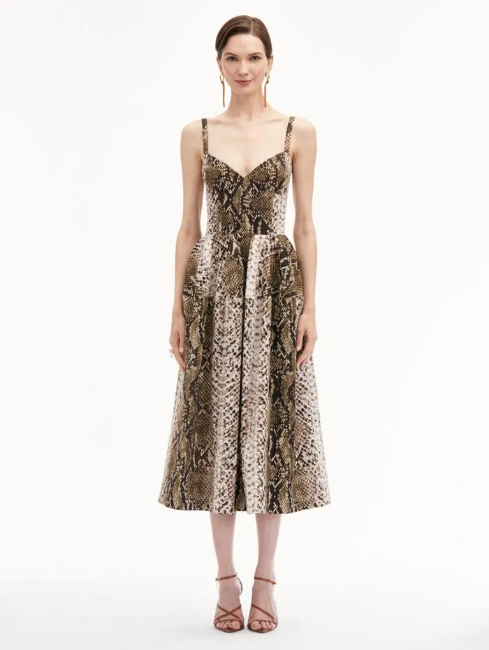 Women Oscar De La Renta Dresses Snake Cotton Poplin Dress Olive Women Oscar De La Renta Dresses Snake Cotton Poplin Dress Olive